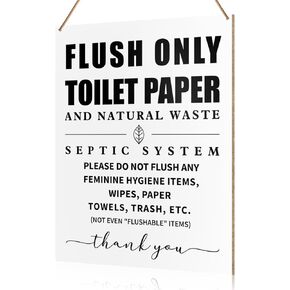 UDNADKEX Bathroom Rules Wall Hanging Sign Decor, Flush Only Toilet Paper, Toilet Powder Room Restroom Decor Guest Bathroom Wooden Signs Wall Decor Sensitive Septic System Sign