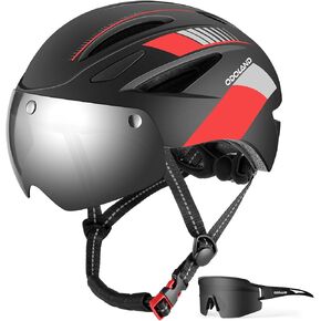 Odoland Adult Bike Helmet with Cycling Sunglasses and Detachable Magnetic Sun Visor, Adjustable Bicycle Helmet Goggles for Road Bike Mountain Ebike, Certified Lightweight Safety Helmet for Men Women