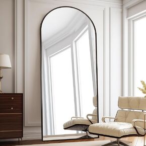 Floor Length Mirror, 76"x34" Arch Full Length Mirror, Mirror Full Length Hanging or Leaning, Body Mirror with Stand, Wall Mounted Mirror, Arched-Top Mirror with Aluminum Frame for Bedroom(Black)