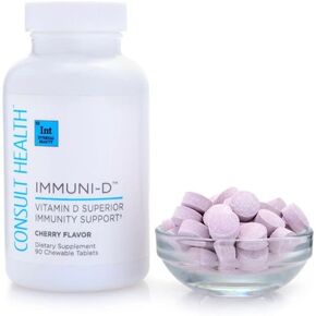 Consult Health IMMUNI-D Vitamin D Superior Immunity Support Chewable Tablets Cherry Flavor – Zinc – Elderberry Fruit -Dietary Support - 90 Count (1 Pack)