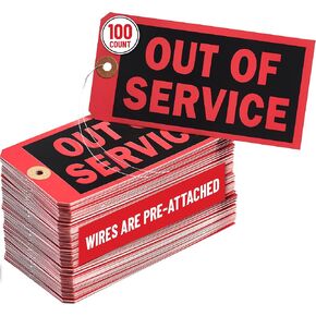 Out of Service Tags with Pre-Attached Wire Hangers, Set of 200 Equipment Repair and Inspection Tags, 13 pt Red Cardstock Hang Tag with Reinforced Eyelets, 6.22"x3.15"