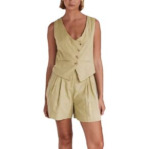Women's 2 Piece Outfits Summer Casual Sleeveless Button Down V Neck Waistcoat Shorts with Pockets