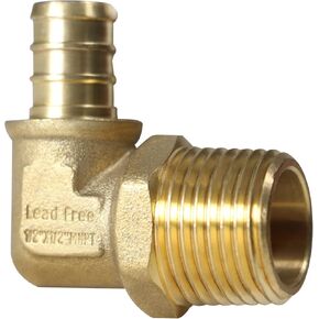 2 Pieces XFITTING 1/2" Pex x 1/2" Male NPT Threaded Elbow, 90 Degree Brass Crimp Fitting - Brass, Full Port