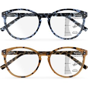 LianSan 2 Packs Premium Invisible Progressive Reading Glasses - for Women No Line Multifocus Computer Readers for 3-5 Feets(Multicolor,2.0x)