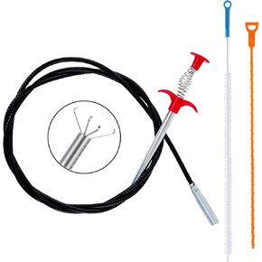 3Pcs Snake Drain Hair Clog Remover Tool, 61 Inch Stainless Steel Claw, 19.7 Inch Plastic Sink Unclogger Tool, 27 Inch Sewer Drain Brush, Sink Drain Cleaner Tool for Kitchen Sink Bathroom Tub Toilet