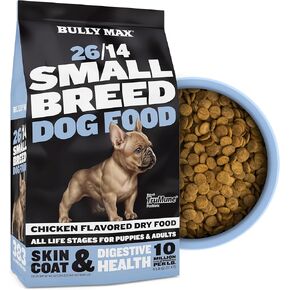 Bully Max 26/14 Small Breed Dry Dog Food for Skin, Coat & Sensitive Stomach - Chicken & Rice, Dry Soft Kibble Bites for Puppies, Adult & Senior Dogs - Natural French Bulldog Puppy Food, 5 lbs