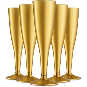 30 Pack Gold Plastic Champagne Flutes - 5 Oz Disposable Plastic Toasting Glasses - Wedding Party Cocktail Mimosa Plastic Cups