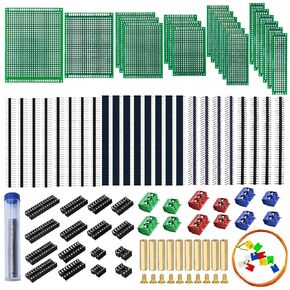 QeeaHuuo 6 Values 34 Pcs Double Sided PCB Board Kit, Prototype Boards for DIY Soldering Compatible with Arduino Kits-Blue-34pcs