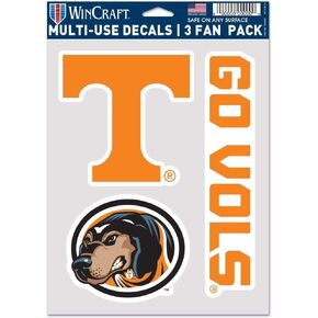 WinCraft NCAA Tennessee Volunteers Decal Multi Use Fan 3 Pack, Team Colors, One Size
