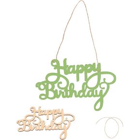 CREATCABIN Happy Birthday Wood Sign Cutout Wooden Letter Sign DIY Block Words Sign for Wreath Home Decor Door Wall Art Decoration, 6.3" x 8.7"
