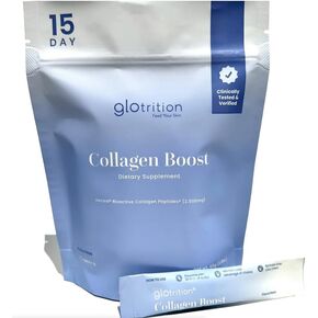 Glotrition Collagen Boost | Skin, Hair, Nails & Joint Support | Reduce Wrinkles and Firm Skin | All-Natural, Non-GMO Collagen for Women & Men 15ct