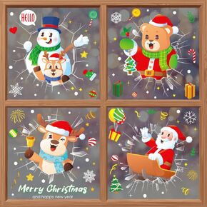 Candy Christmas Window Clings - Cute Christmas Snowman Snowflake Christmas Window Stickers Christmas Window Decals for Xmas Holiday Home School Office Decor 4 Sheets