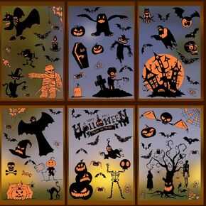 Halloween Window Clings, 9 Sheets Halloween Window Stickers Decals for Glass Windows Halloween Decorations Indoor and Outdoor Home Decor