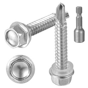 #10 x 1" Self Tapping Screws for Metal 410 Stainless Steel Hex Washer Head Self Drilling Screws Hex Drive Sheet Metal Screws, 170 PCS