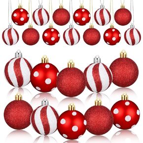 Jutom 24 Pcs Christmas Peppermint Candy Ornaments Red Green White Ball Decorations Xmas Stripes Ornaments for Christmas Tree Wedding Holiday Party Decoration, 3.1 x 2.6 Inch (Cute Style)
