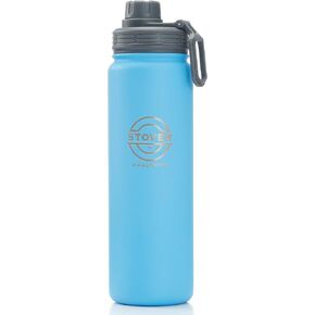STOVER 25oz Insulated Water Bottle, Wide Mouth Double-Walled Stainless Steel- Vacuum Sealed, Leakproof, Durable, Slim Design Fits in Cup Holder- Flip Top Lid/Spout for Travel- Women/Men (Light Blue)