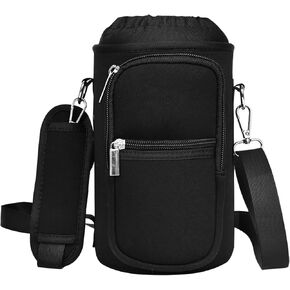 Insulated Water Bottle Bag Neoprene Carrier Sleeve for 32/40/64/128 oz Water Jug Carrying Pouch Sling Strap, Pocket