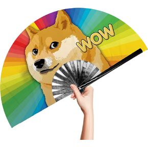 33cm Folding Rave Fan - Doge Wow - Loud Clack Festival Fans, Festival Fan, Club Fan, Bamboo Fan - for Events, Dance, Performance, Festivals