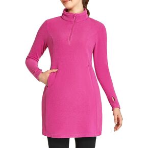 FitsT4 Sports Womens Fleece Lined Winter Dress 1/4 Zip Pullover Sweatshirt Tunic Dress with Zipper Pockets,Thumbhole