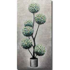 Yotree Wall Art, 24x48 Inch Paintings Oil Hand Painting Blue HydrangeaTree Painting 3D Hand-Painted On Canvas Abstract Artwork Art Wood Inside Framed Hanging Wall Decoration Abstract Painting