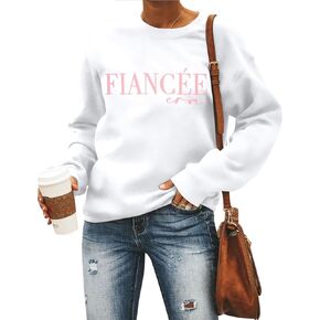 EGELEXY Fiancee Era Sweatshirts Women Bride Embossed Shirts Engaged Bachelorette Outfits Long Sleeve Pullover Tops
