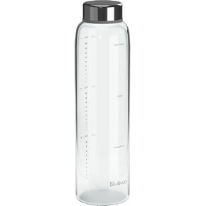 Bluevua Glass Water Bottle, 18 Oz High Borosilicate Glass with Time Marker, and Stainless Steel Leak Proof Lid, Compatible With RO100ROPOT-Travel Reverse Osmosis System