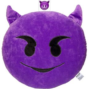 EvZ Emoji Devil Face Emoticon Cushion Stuffed Plush Soft Pillow, Official Certified, 32cm Purple