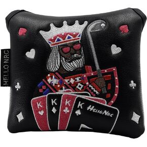 غطاء رأس مضرب الجولف مربع الشكل من Golf Club Poker King مع كعب إغلاق مغناطيسي، أغطية رأس من جلد البولي يوريثان، متوفر باللونين الأبيض والأسود
