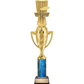 14" Disc Golf Blue Stars Column Cup Trophy, Trophy Award with Frisbee & Basket- Add Your Own Engraving Prime