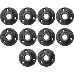 10 PACK 3/4" 3 Holes Floor Flange, Rustic Industrial Black Malleable Iron Floor Flange For Pipe Shelf Furniture Home Decor