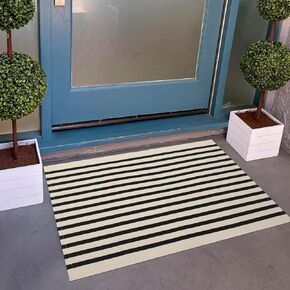 Striped Rug Outdoor Porch Rug Black and White 27.5x43 inches Washable Layered Outdoor Doormat Front Door Mat Cotton Striped Outdoor Rug for Front Door Entryway Patio Laundry Kitchen