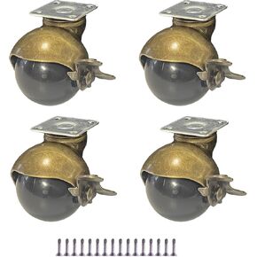 عجلات كروية عتيقة مقاس 2 بوصة - مجموعة من 4 قطع مع لوحة علوية دوارة 360 درجة - مثالية للأثاث والعثمانيين وطاولات القهوة والمزيد - عجلات بولي يوريثين ناعمة وهادئة in Kuwait