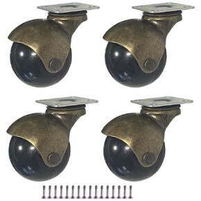 Antique Vintage 2 Inch Ball Casters - Set of 4 with 360° Rotating Top Plate -Perfect for Furniture, Ottomans, Coffee Tables, and More - Smooth, Quiet Polyurethane Wheels