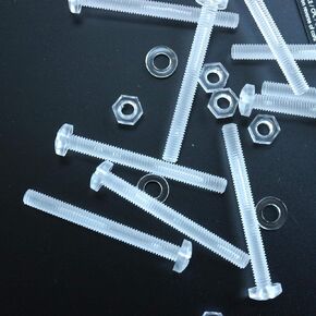 Pack of 60 Transparent Clear Plastic Acrylic M6 x 60mm Nuts & Bolts, Washers -Acrylic Plastic Screws, 15/64 x 2 23/64