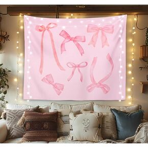 OXW Coquette Room Decor Pink Bow Tapestry Wall Hanging, Preppy Wall Art Decor, Dorm Room Essentials for Girls, Aesthetic Trendy Girly Wall Blanket Decor for Girls Bedroom College Party, 50x60 Inch
