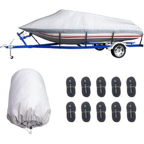 Boat Cover 20-22 Ft, Fits Tri-Hull, V-Hull, Runabout, Fishing Boat,Bass Boat Marine 600D Trailerable Polyester Canvas Boat Covers Waterproof with Tightening Strap