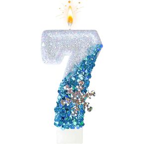 White and Blue ice Birthday Candles 0-9, Snowflake Glitter Number Candle Cake Decorations for Children Adult Birthday Wedding Anniversary Party Supplies (5)