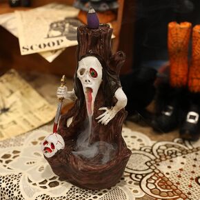Backflow Incense Burner, Ghost Decor Waterfall Incense Stick Holders with 10 PCS Incense Cones, Funny Halloween Home Decoration for Indoor Outdoor