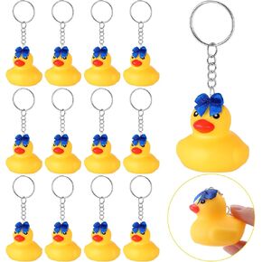 12 Pcs Cheer Ducks Gifts with Bows Cheerleader Rubber Duck Keychain Bulk Cheerleading Inspirational Gift