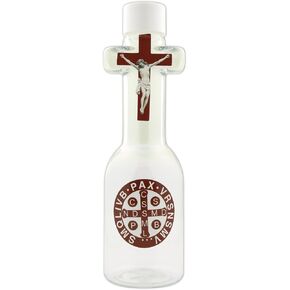 St. Benedict Holy Water Bottle, Ornate Catholic Church Supplies, Travel Size Container, 6.5 Inches, Holds 8 Ounces
