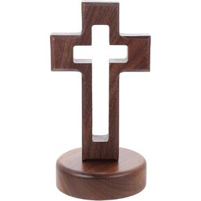 Veemoon Wooden Standing Cross Christian Cross Table Decor Catholic Crucifix with Stand Hollow Cross Ornaments Cross Table Altar Christian Religious Home Decor Faith Cross Craft Collection (Brown)
