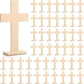 48 Pcs Nativity Wooden Crosses for Baptism, Unfinished Wood Crosses for Centerpieces Wood Standing Cross for Crafts Rustic Wood Cross First Communion Baptism Christmas Decorations (Classic)