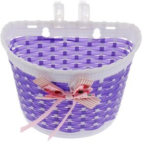 Kids Bike Basket, Wicker Handlebar Bicycle Basket for Boys Girls, Front Toddler Tiny Tricycle Baskets Strider Bike Accessories Small Scooter Arts and Crafts Bike Decoration Accessories Kit(Purple)