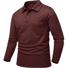 Rdruko Men's Polo with Pocket Long Sleeve Quick Dry Outdoor Golf Pullover Collared T-Shirt