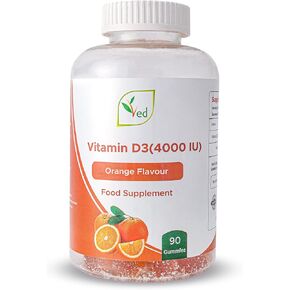 Ved Vitamin D3 Gummies for Adults 4000IU, Non GMO- Gluten Free, Orange Flavour -High Strength 90 Chewable Gummies (3 Month Supply)