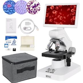 HSL Dual LED light digital microscope with screen,2MP Camera Biological Microscope for Adults Lab,HD 7 inch LCD Kids Microscopes Set for Student Science Double Layer Mechanical Stage 8GB SD Card 1600X