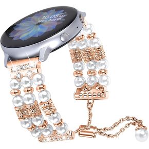 FitTurn Beaded Bracelet Compatible with Garmin Venu/Venu Sq/Venu Sq Music/Venu 2 Plus Band, Quick Release Straps 20MM Adjustable Crystal Beads Handmade Pearl Band Jewelry Wristband for Women Girl