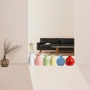Colorful Small Ceramic Vase Set of 6, Mini Bud Vases Bulk for Flowers and Pampas Grass, Cute Ceramic Little Vases for Book Shelf Decor, Table Centerpieces