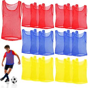 18 Packs Youth Team Pinnies, Kids Scrimmage Training Vest, Training Pennies, Jerseys Mesh Practice Vests for Basketball, Soccer, Football, Volleyball, 3 Colors