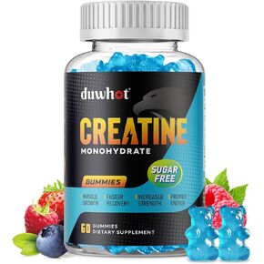 Creatine Monohydrate Gummies for Men & Women, Creatine Monohydrate 5g Chewables Per Serving, Recovery & Muscle Relief, Mixed Berry Flavor, Sugar Free, Vegan, Non-GMO, 60 Count